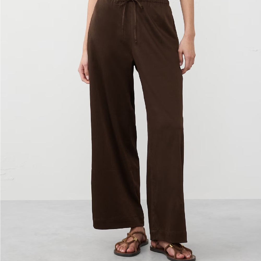 Banana Republic Factory Chocolate Brown Crinkle Satin Wide Leg Pants